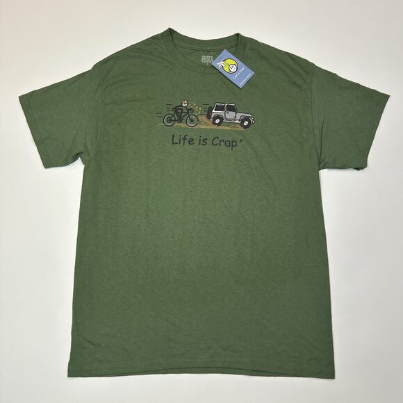 Life Is Crap Shirt Mens Size Large Green Short Sleeve Funny Comic Humor Tee - Picture 1 of 12